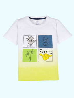 KiddoPanti - Boys Green Cotton Half Sleeves Ombre Front Panel T-Shirt