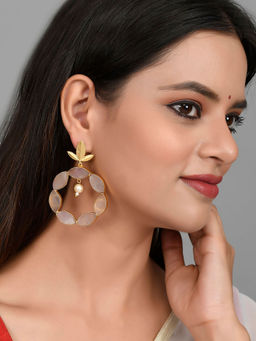 Silvermerc Designs - Gold Plated Circular Latest Design Fancy Stylish Stone Earrings