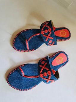 dhaaga - Blue Denim Bloom - Denim Kolhapuri Flat