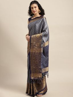 Vastranand - Grey Woven Design Banarasi Saree with Unstitched Blouse