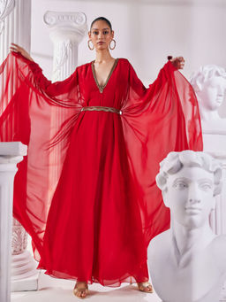 MANDIRA WIRK - Red Kaftan Gown (Set of 2)