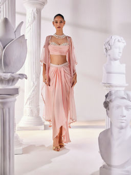 MANDIRA WIRK - Peach Fusion Style Top with Skirt (Set of 3)