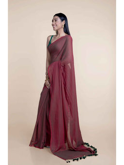 Suta - Maroon With Green Tassels Mul Cotton Saree without Blouse