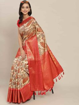 Silk Land - Banarasi Art Silk Woven Saree with Unstitched Blouse Piece White with Unstitched