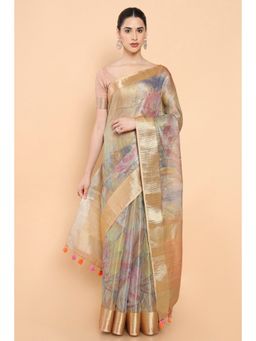 Soch - Women Multi-Color Organza Printed Saree with Unstitched Blouse