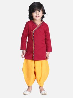 BownBee - Front Open Embroidered Kurta Dhoti for Boys- Maroon (Set of 2)