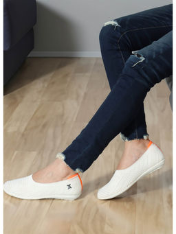 Carlton London - Womens Fashionable Off White Woven Design Ballerinas