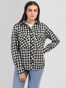 CHKOKKO - Women Flannel Plaid Winter Jacket Button Down Shacket