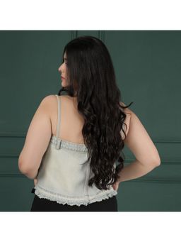 Turning Blue - Womens Plus Size Mid Blue Sleeveless Crop Top