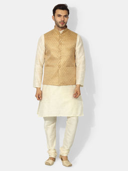 Uri and MacKenzie - Men's Gold Silk Blend Embroidered Kurta with Pyjama & Jacket