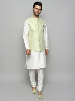 Uri and MacKenzie - Men's Green Silk Blend Embroidered Kurta with Pyjama & Jacket