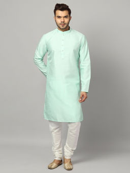 Uri and MacKenzie - Men's Green Silk Blend Solid Kurta and Pyjama