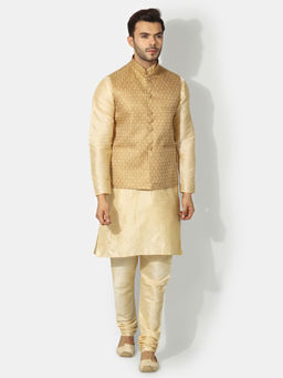 Uri and MacKenzie - Men's Gold Silk Blend Embroidered Kurta with Pyjama & Jacket