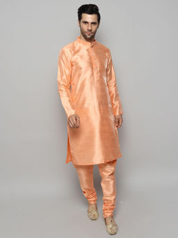 Uri and MacKenzie - Men's Peach Silk Blend Solid Kurta and Pyjama