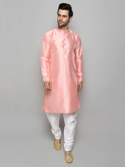 Uri and MacKenzie - Men's Pink Silk Blend Solid Kurta and Pyjama