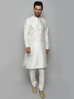 Uri and MacKenzie - Men's White Silk Blend Solid Kurta and Pyjama