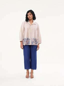 ORIGANI - Beige and Blue Zinnia Top and Pant (Set of 2)