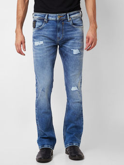 Spykar - Mid Rise Bootcut Fit Blue Jeans for Men