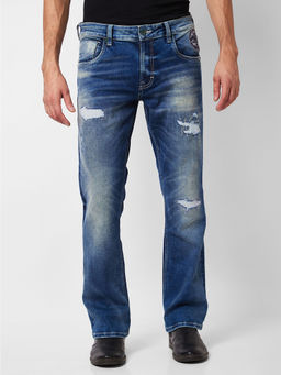 Spykar - Mid Rise Bootcut Fit Blue Jeans for Men