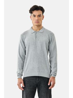 Snitch - Grey Solid Full Sleeves Regular Casual Polo T-Shirt