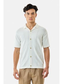Snitch - White Cable Knit Half Sleeves Regular Casual Shirt