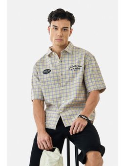 Snitch - Cream Checks Half Sleeves Oversized Casual Shirt