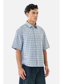 Snitch - Light Blue Checks Half Sleeves Oversized Casual Shirt