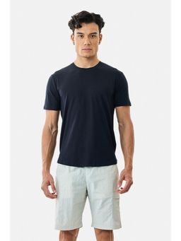 Snitch - Navy Blue Solid Half Sleeves Regular Casual T-Shirt