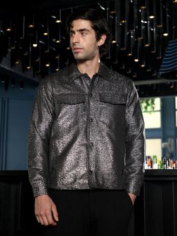 Campus Sutra - Charcoal Silver Gleam Utility Jacquard Bomber Jacket