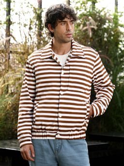 Campus Sutra - Teddy Brown Candy Striped Utility Bomber Jacket