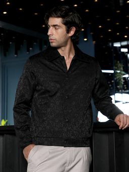 Campus Sutra - Ony Black Bloom Jacquard Bomber Jacket