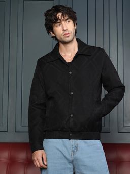 Campus Sutra - Ony Black Rhombus Jacquard Bomber Jacket