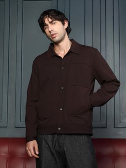 Campus Sutra - Taupe Brown Crease Tactile Panelled Jacket