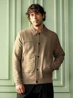 Campus Sutra - Sand Beige Ruche Tactile Panelled Jacket