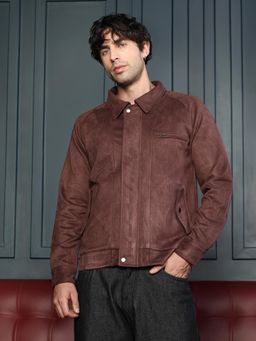 Campus Sutra - Chocolate Brown Suede Bomber Jacket