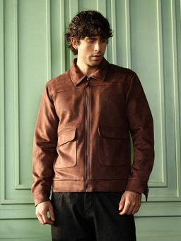 Campus Sutra - Chocolate Brown Suede Zipper Front Jacket