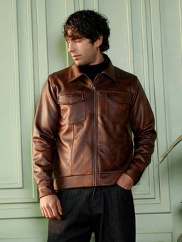 Campus Sutra - Teddy Brown Dye Utility Twill Bomber Jacket