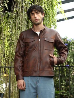 Campus Sutra - Teddy Brown Dye Utility Twill Rider Jacket