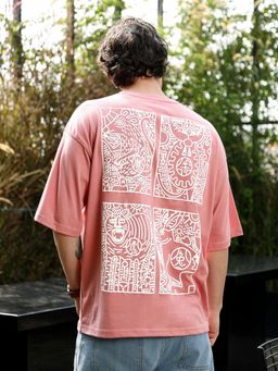 Campus Sutra - Mauve Pink Animal Farm Imprint Oversized T-Shirt