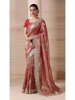 HANDME - Dreamy Peach Radiance Tissue Saree with Unstitched Blouse
