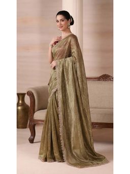 HANDME - Ready To Wear Emerald Whisper Green Saree with Unstitched Blouse