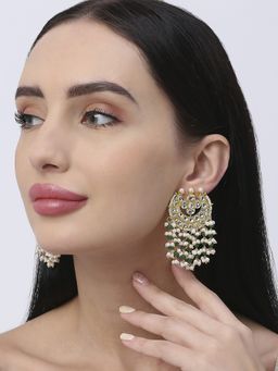 OOMPH - Green Beads Jadau Kundan Ethnic Drop Earrings for Women