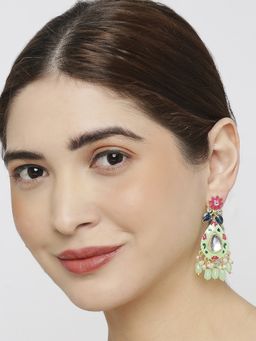 OOMPH - Mint Green Meenakari and Kundan Ethnic Drop Earrings for Women