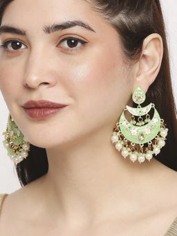 OOMPH - Light Green Meenakari Large Chandbali Earrings for Women