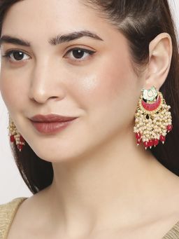 OOMPH - Rani Pink Meenakari and Pearls Ethnic Drop Earrings - Lotus Design
