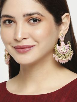 OOMPH - Pink Meenakari Ethnic Drop Earrings - Kundan and Pearls Studded