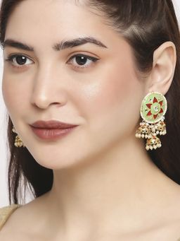 OOMPH - Green and Red Meenakari Jhumka Earrings for Women and Girls