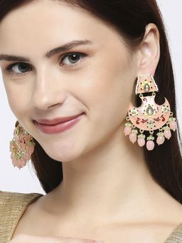 OOMPH - Peach Meenakari Ethnic Drop Earrings - Kundan and Pearls Studded
