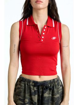 Bonkers Corner - Riviera Red Sleeveless Polo T-Shirt for Women
