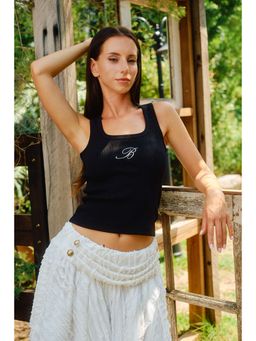Bonkers Corner - Jet Black Outline Crop Top for Women
